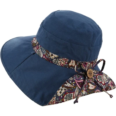 Afbeelding van onnehoed Dames Reversibel Ontwerp Strohoed UV Werend UPF 50+ Bescherming 1 Stuk Voor Strand En Tuin Blauw