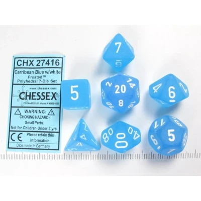 Afbeelding van Chessex Frosted Caribbean Blue/wit Polydice Dobbelsteen Set (7 stuks)