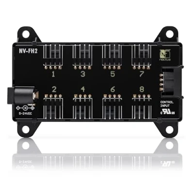 Afbeelding van Noctua NV FH2, 8 kanaals ventilatorhub voor 5 V, 12 V en 24 ventilatoren, tot 60 W totaal vermogen met optionele 5,5 mm holle stekkervoeding, magneet of schroefbevestiging (zwart)