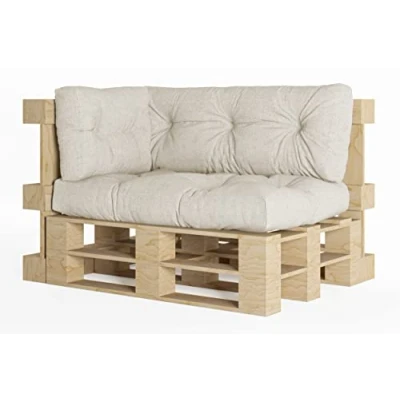 Afbeelding van Chilly Pilley Palletkussen Schuimvlokken Palletkussens Palletmeubels Palletbank Rugleuning Zitkussen Zijkussenset (Set Van 3 Ivoor)