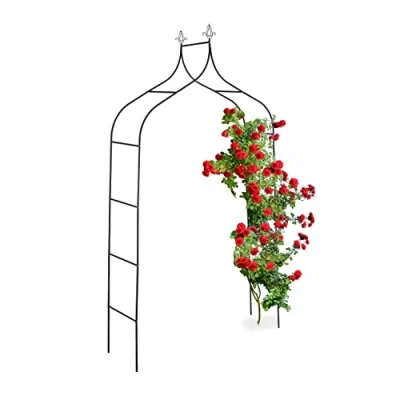Afbeelding van Relaxdays rozenboog zwart plantensteun tuinboog metaal plantenboog bloemenboog