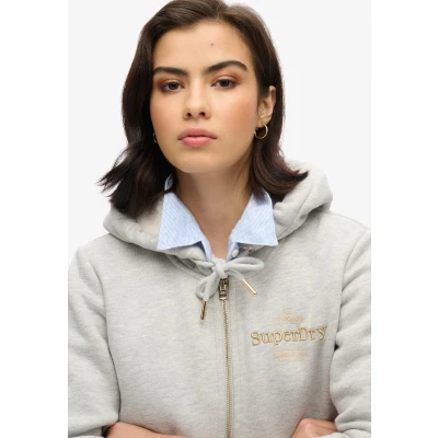 Afbeelding van Superdry LUXE LOGO Sweater met rits, Dames, Maat: 38, Pumice stone beige marl