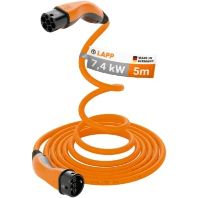 Afbeelding van LAPP EV Type 2 HELIX oplaadkabel 7,4kW / oranje 5 meter