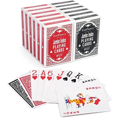 Afbeelding van LotFancy 12 Decks Grote Schrijvende Poker Speelkaarten Set van 6 Rode en Blauwe 54 Stuks bij Jumbo Index voor Geschenken Feest Reizen Kamperen