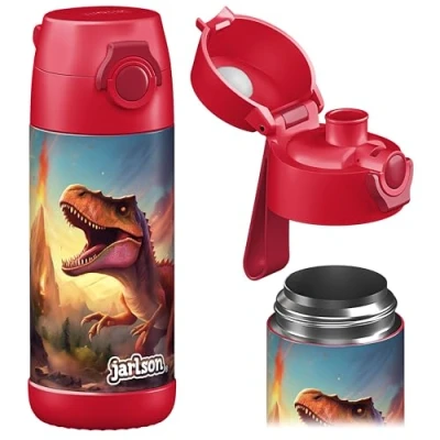 Afbeelding van Jarlson® Mali Roestvrijstalen drinkfles voor kinderen, thermosfles, BPA vrij, waterfles, thermoskan, 350 ml, dinosaurus 2.0