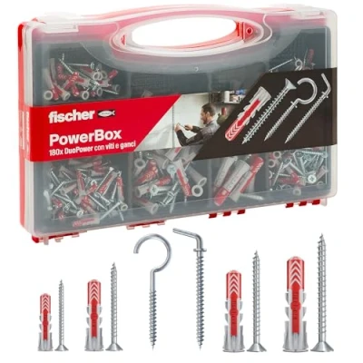 Afbeelding van Fischer PowerBox 180 pluggen DuoPower met schroeven en haken, voor massieve wand, geboord gipsplaat, 360 stuks, 564282