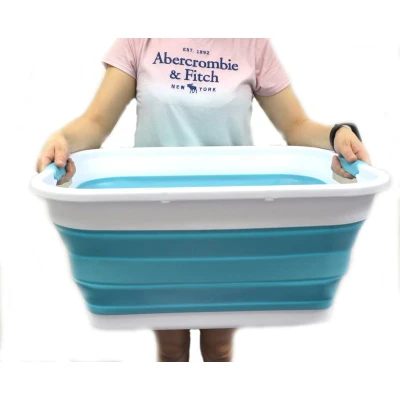 Afbeelding van 41L (10.8 Gallon) Opvouwbare plastic wasmand pop up opslagcontainer/organisator Draagbare wasbak Ruimtebesparende mand/mand (Hellblau)