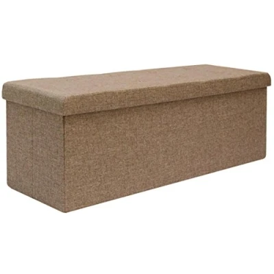 Afbeelding van Donedesign Opvouwbare zitbank, 110 x 38 cm, XXL zitkist incl. 2 scheidingswanden 120 liter, gestoffeerde bank, voetenbank, ottoman linnenlook