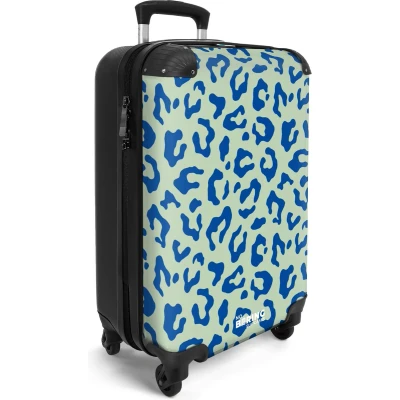 Afbeelding van NoBoringSuitcases.com® Handbagage koffer lichtgewicht Reiskoffer trolley Blauw en groen panterprint Rolkoffer met wieltjes Past binnen 55x40x20 55x35x25