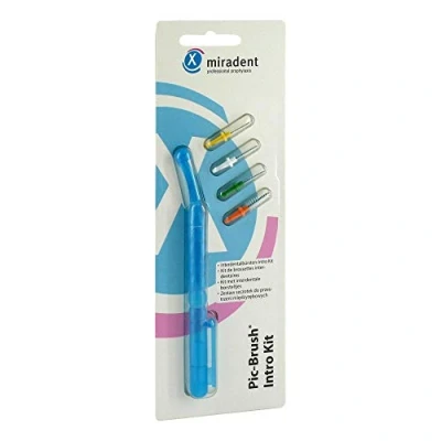 Afbeelding van Pic Brush Intro Kit blau transparent 1 Halter, 4 Bürsten (weiß, grün, blau, orange)