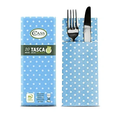 Afbeelding van CLASS 10 C4032TA D227 PEFC Airlaid servet met bestekzak, papier, stippen zee, 40 x 32 0,8 cm, 20 stuks