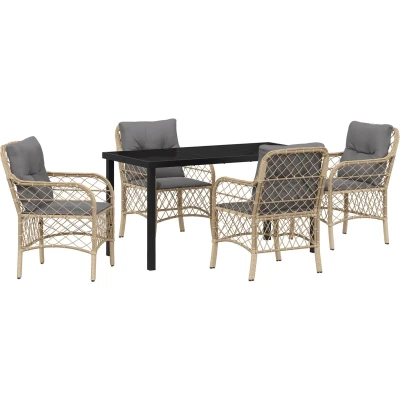 Afbeelding van vidaXL 5 delige Tuindining Set met Kussens Beige Poly Rattan