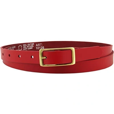 Afbeelding van Vascavi Leren riem voor dames, echt leer, gouden gesp, 2 cm breed, heupriem, jeansriem, casual jeans, smal, business, Made in Germany, rood, 85 Gesamtlänge 100