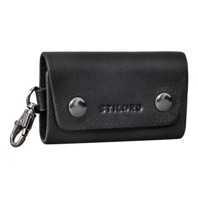 Afbeelding van STILORD &#039;Atticus&#039; Sleuteltasje Leer Vintage Sleuteletui met Karabijnhaak Mini Wallet Kleine Portemonnee Key Organiser Gschenkverpakking, Kleur:zwart