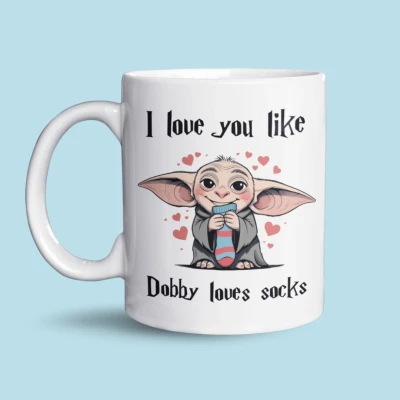 Afbeelding van NietMokken.nl Grappige mok 325ml &quot;I love you like Dobby loves socks&quot; Perfect cadeau voor fans van Harry Potter Leuk Valentijn of verjaardag Keramische beker