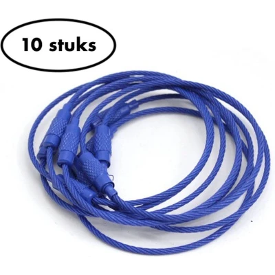 Afbeelding van Staaldraad sleutelring 15 cm Sleutelhanger Split ring centimeter 10 stuks Blauw