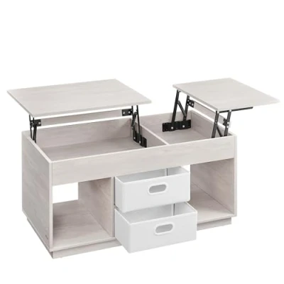 Afbeelding van VASAGLE Salontafel, in hoogte verstelbare woonkamertafel, 2 laden en verborgen vakken, koffietafel, open voor woonkamer, thuiskantoor, havermoutbeige LCT210K01