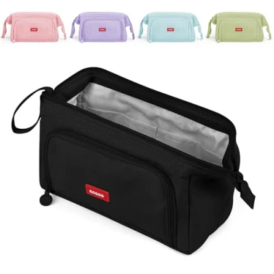 Afbeelding van Mamowla Grote Potlood Gevallen voor Meisjes Super Case Vrouwen Rits Gladde Pen Pouch Houder Briefpapier Organizer Duarable School Gevallen, Zwart, Etui