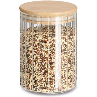 Afbeelding van Zeller Voorraad/bewaar pot Grooves hard glas transparant 550 ml bamboe deksel luchtdicht