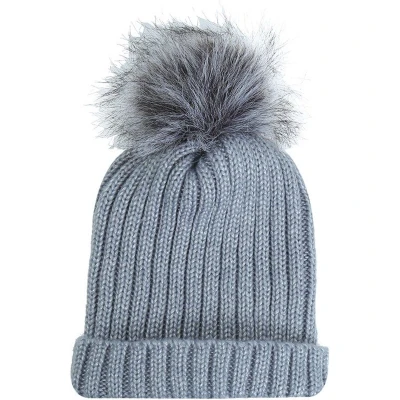 Afbeelding van Grijze Muts Winter Wintermutsen met Pompon Beanies Grijs