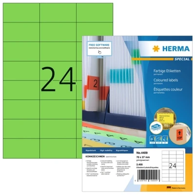 Afbeelding van Herma Gekleurde etiketten, A4, 70 x 37 mm, groen, permanent hechtend