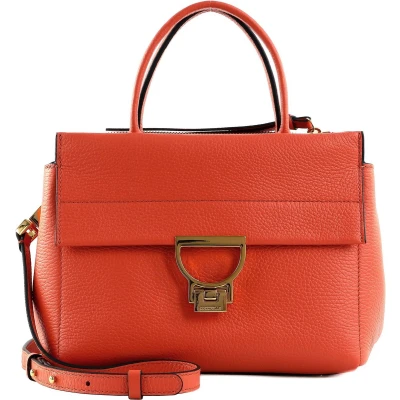 Afbeelding van COCCINELLE Leren Handtas Schoudertas Arlettis Handbag Grained Leather Grenadine Red Lichtrood