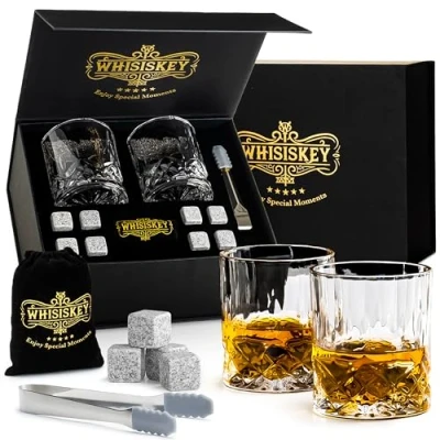 Afbeelding van Whisiskey Luxe Whiskey Set Incl. 2 Glazen, 8 Stones, Onderzetters, Fluwelen Opbergzak, Opbergbox W