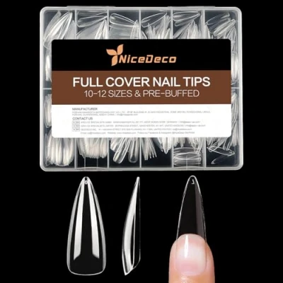 Afbeelding van Nicedeco Valse Nageltips Kunstnagels, 504 Stuks Stiletto Nagels Lange Transparante Tips Voorgevormde Gel Extensies Volledige Dekking 12 Maten Zachte Prevormde Nail Tips, 012