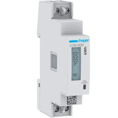 Afbeelding van Hager kwh meter 1 fase directe meting 40a 184 276v 160 480v klasse b pulsuitgang mid afname enkeltarief ecn140d