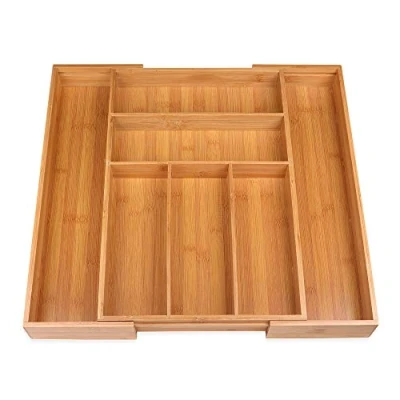 Afbeelding van bestekbak van bamboe voor schuifladen in grootte verstelbaar 30 48x46x5 cm lade inzet 5 7 vakken keukenorganizer