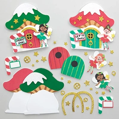 Afbeelding van Baker Ross FX369 Kerst Feeëndeuren Bouwpakketten Set van 4, Kerstmis Decoratie Knutselset voor Kinderen, Kinderen schuim Sticker