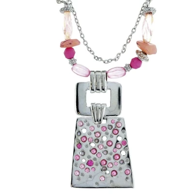 Afbeelding van Behave Zilver kleurige ketting met roze details en rechthoekige hanger
