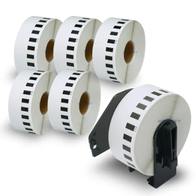 Afbeelding van BETCKEY Etiketten Vervanging voor Brother DK 22210, 29mm x 30.48m, Zwart op Wit, 6 Continue Compatibel met QL etiketprinter, Rollen SLECHTS 1 Etikettenhouders