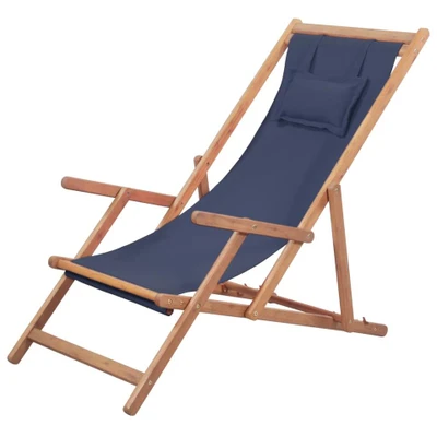 Afbeelding van Strandstoel inklapbaar stof en houten frame blauw