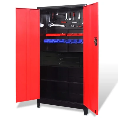 Afbeelding van Gereedschapskast met kist 90x40x180 cm staal rood en zwart