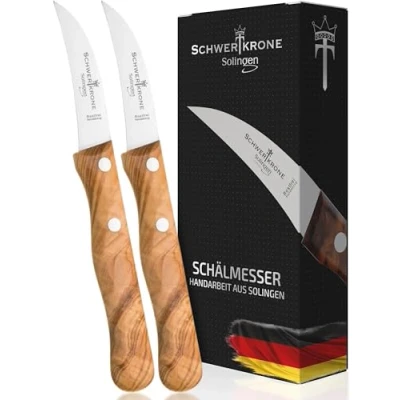 Afbeelding van Schwertkrone Messen Solingen Germany Fruitmes/groentemes, scherp, schilmes, hout, olijfhout, 15,5 cm, gebogen, roestvrij vogelsnavel (2)
