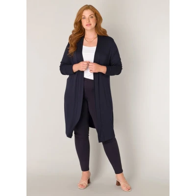 Afbeelding van Base Level Curvy fijngebreid vest Ayla Long donkerblauw