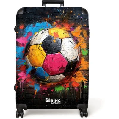 Afbeelding van NoBoringSuitcases.com® Koffer groot Reiskoffer lichtgewicht Graffiti voetbal met felle kleuren Rolkoffer 4 wielen Grote trolley XL 98 liter bagage