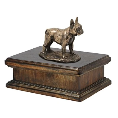 Afbeelding van Art Dog Custom Mama Sitting Statue Memorial Urn Handgemaakt koud gegoten brons op berkenhouten voet 24,5x29x21cm 5l Franse bulldog