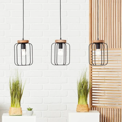 Afbeelding van Brilliant Hanglamp Tosh Beam 3 lichts zwart met houtbruin 99503/66
