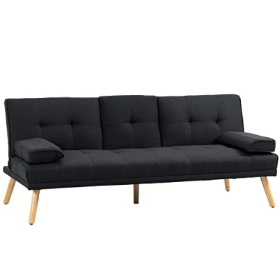 Afbeelding van HOMCOM Schlafsofa, 3 Sitzer Schlafcouch mit Klappbarem Tisch, Becherhalter, Bettsofa Leinenoptik, im Skandi Design, bis 250 kg Belastbar, für Wohzimmer, Grau