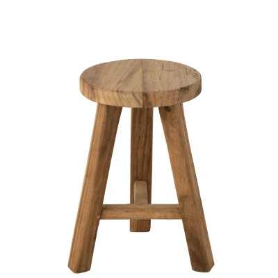 Afbeelding van J line Kruk Rond Gerecycleerd Teakhout Naturel 29x44.5cm