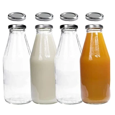 Afbeelding van mikken 4 x glazen fles 500 ml met zilveren deksel + reservedeksels en etiketten