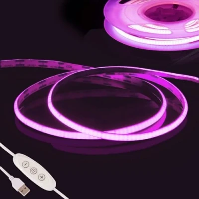Afbeelding van Roze COB LED Strip Licht,Fosingut 5V 2m USB TV achtergrondverlichting,960LEDs CRI90+ 4mm Dimbare Flexibel ledband Lint voor Spiegel,Keuken Kast,Kledingkast,RV Auto,Slaapkamer DIY