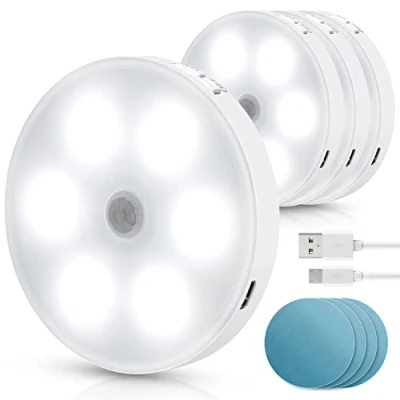Afbeelding van Aigostar 4 stuks 6500 K led nachtlampje met bewegingsmelder, zelfklevend, USB, oplaadbaar, 0,5 W, voor kamer, hal, keuken, trappen