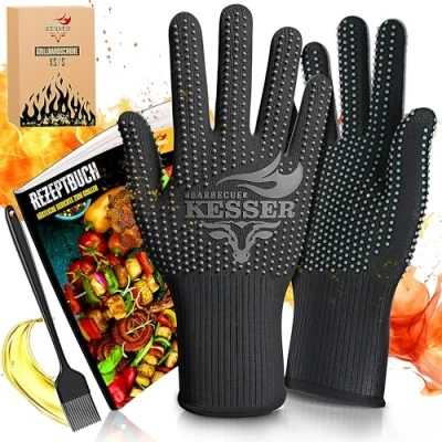 Afbeelding van KESSER® Grillhandschoenen, hittebestendig tot 500 graden XXL, ovenwanten, ademend en met antislip grip, pannenhandschoenen van aramideweefsel, machinewasbaar, XS S antraciet