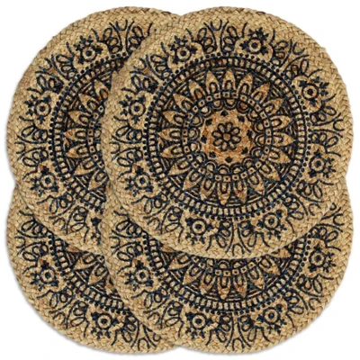 Afbeelding van Placemats 4 st rond 38 cm jute donkerblauw