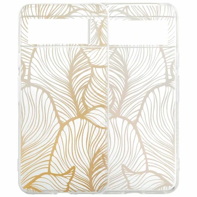 Afbeelding van Google Pixel 8 Hoesje Siliconen en TPU (zacht) iMoshion Softcase/Backcover Golden Leaves Transparant Telefoonhoesje