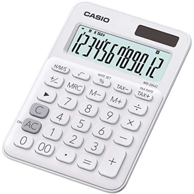 Afbeelding van Casio MS 20UC Bureaurekenmachine Wit Aantal displayposities: 12 werkt op zonne energie, batterijen (b x h d) 105 23 149.5 mm