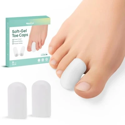 Afbeelding van Welnove Gel teenkap en beschermer doordrenkte siliconen teenbeschermers teenkussens voor pijnverlichting, ontbrekende of ingegroeide teennagels, likdoorns, eelt, blaren (8 m, wit)